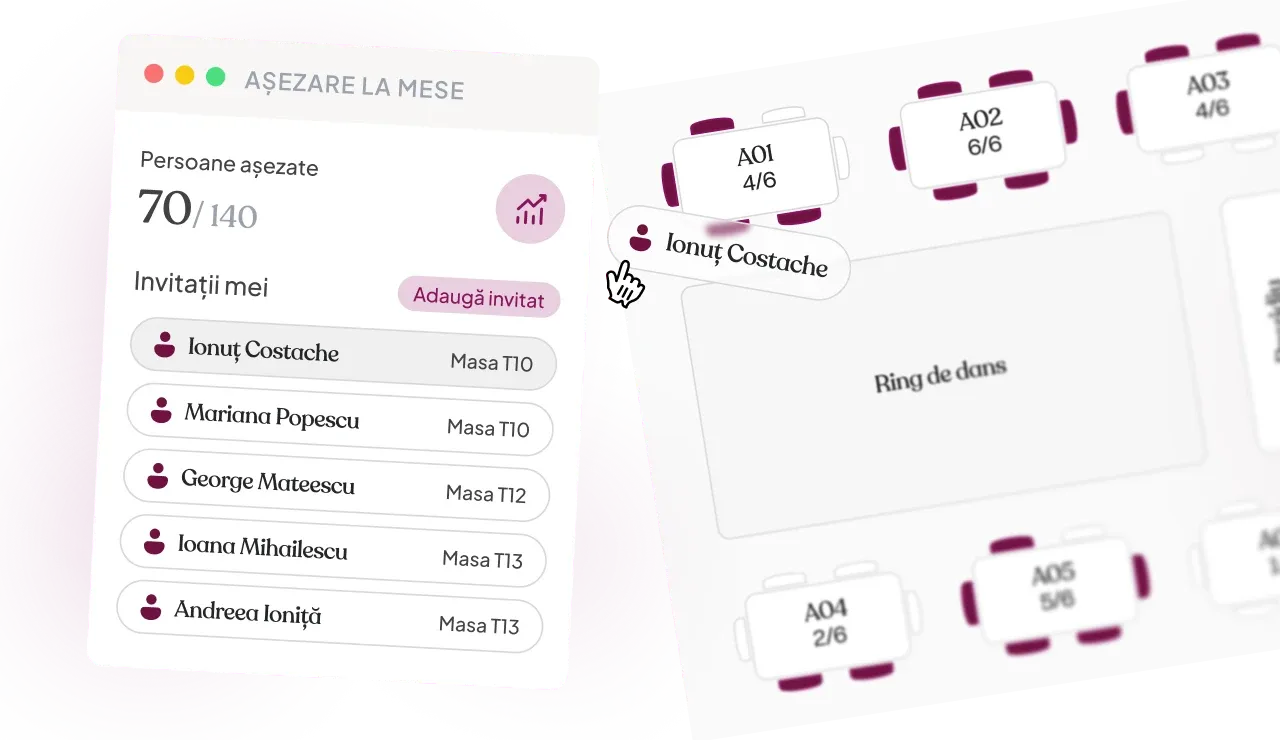 Soluție digitală Inviter - confirmări automate, plan mese digital, control total organizare evenimente nuntă și botez