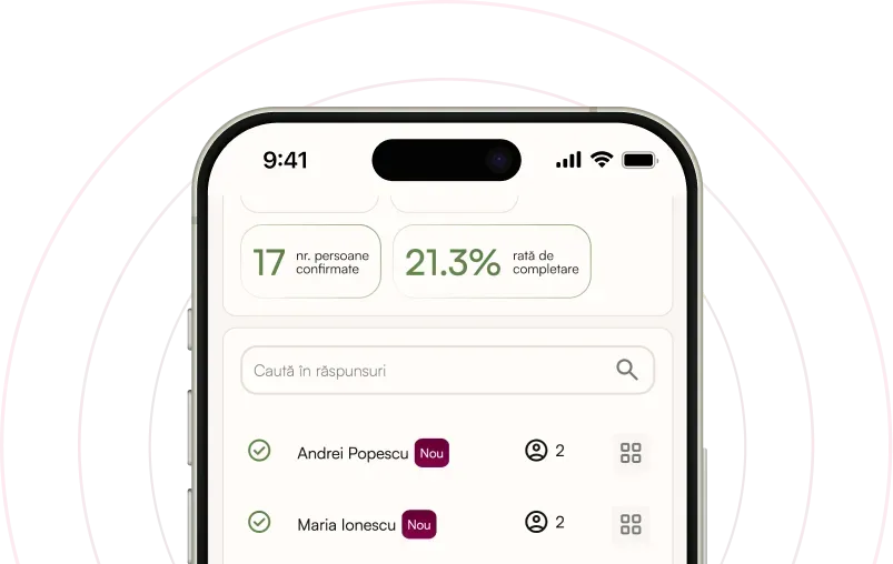 Gestionare invitați și confirmări pentru evenimente - dashboard organizator