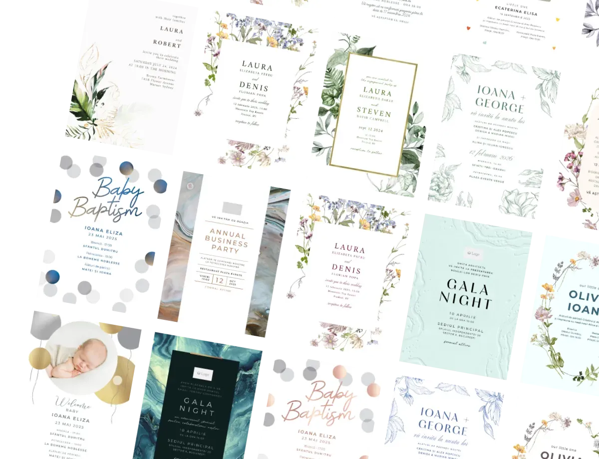 Serviciu printare invitații clasice din modelele digitale create în editor