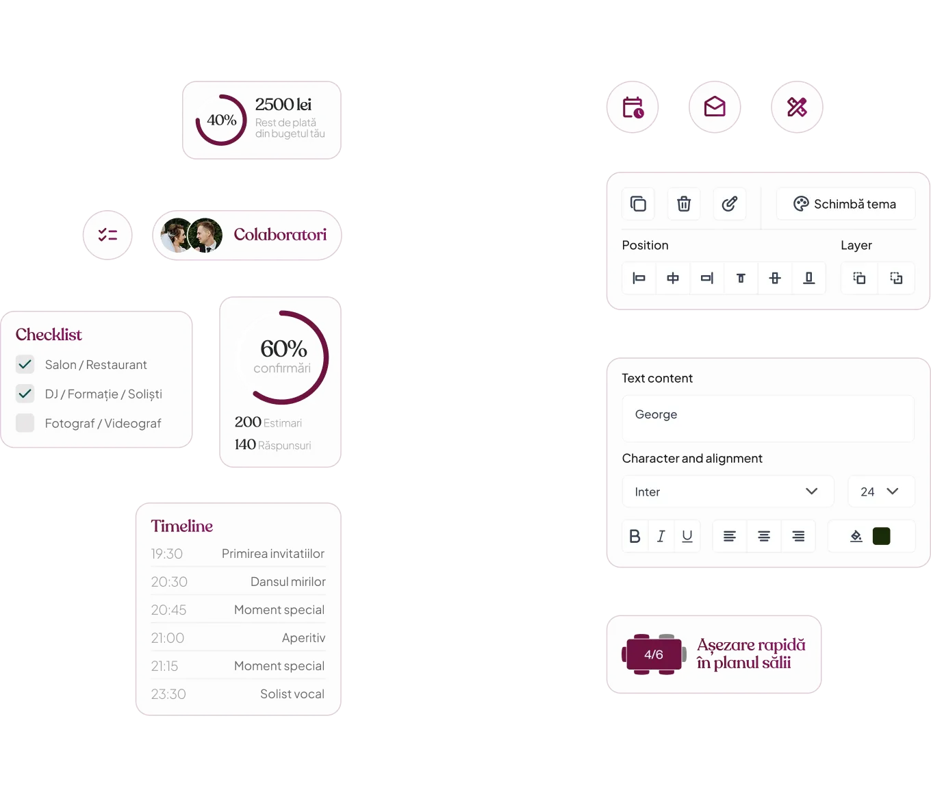 Invitații digitale personalizate pentru nuntă, botez și evenimente - interfață modernă Inviter